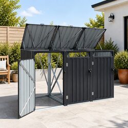 Triple Bin Shed Waste Storage Enclosure Lockable Doors Garden Outdoor Wheelie