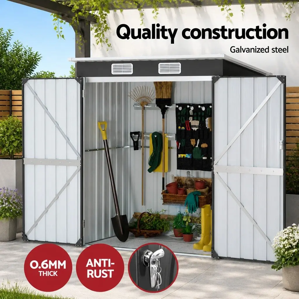 Garden Shed 1.62M x 1M Outdoor Storage Tool House Shelter Grey Sloped Roof Double Hinge Doors
