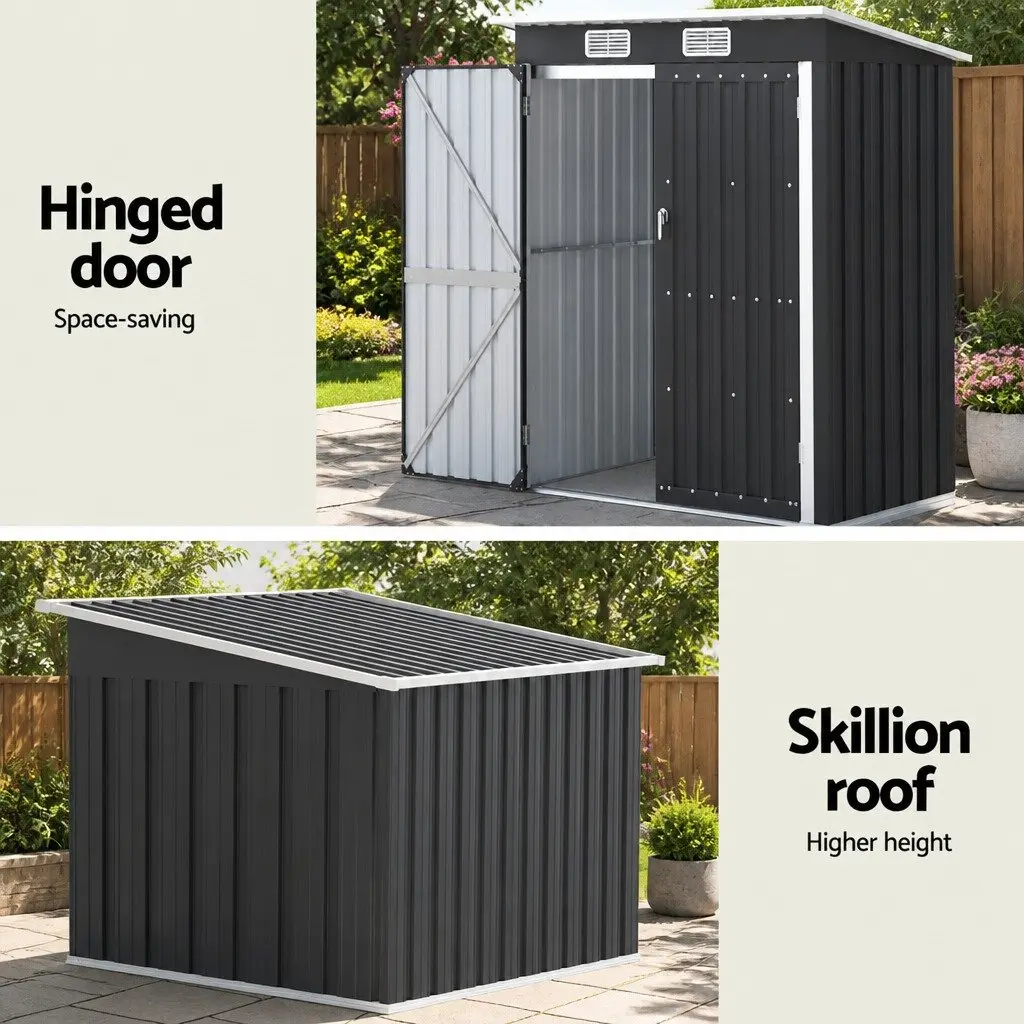 Garden Shed 1.62M x 1M Outdoor Storage Tool House Shelter Grey Sloped Roof Double Hinge Doors