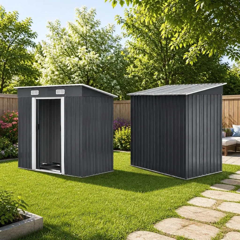 Metal Garden Shed 1.94x1.21M Outdoor Storage with Sliding Doors Black Steel