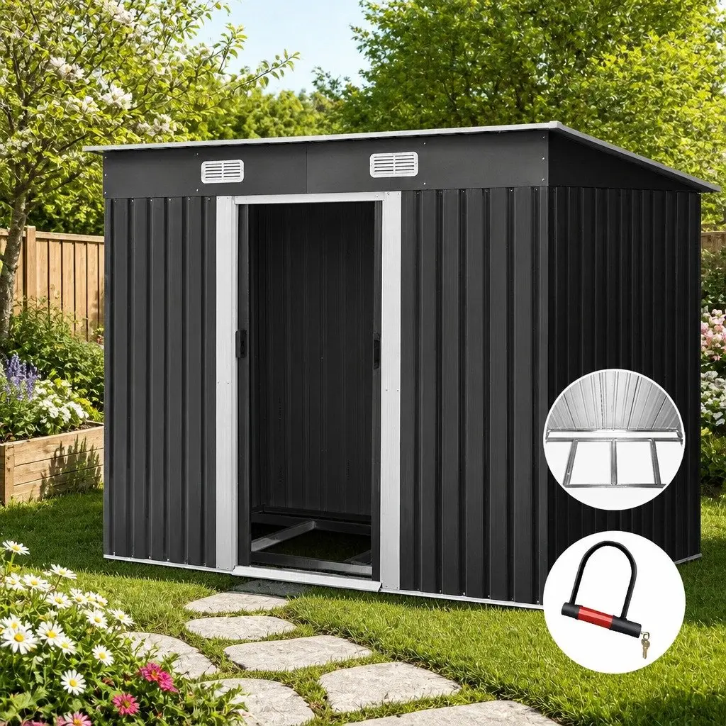Garden Shed 238x131x182cm Galvanized Steel Outdoor Storage Sliding Door Metal