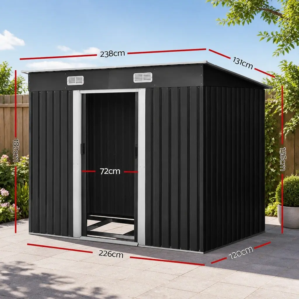 Garden Shed 238x131x182cm Galvanized Steel Outdoor Storage Sliding Door Metal