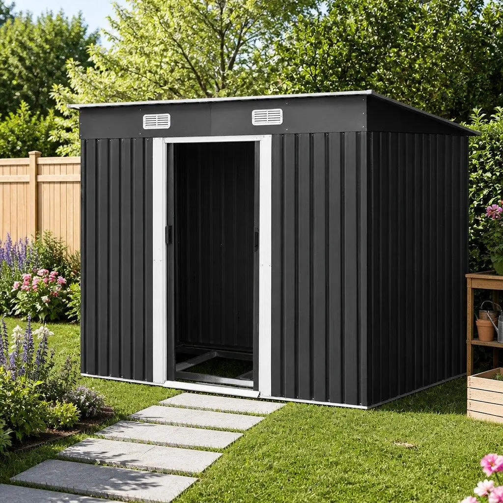 Garden Shed 238x131x182cm Galvanized Steel Outdoor Storage Sliding Door Metal