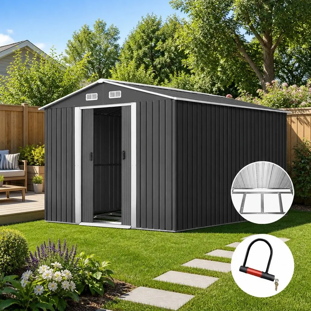 Metal Garden Shed 2.6x3.9M Weatherproof Storage with Double Sliding Doors and Ventilation