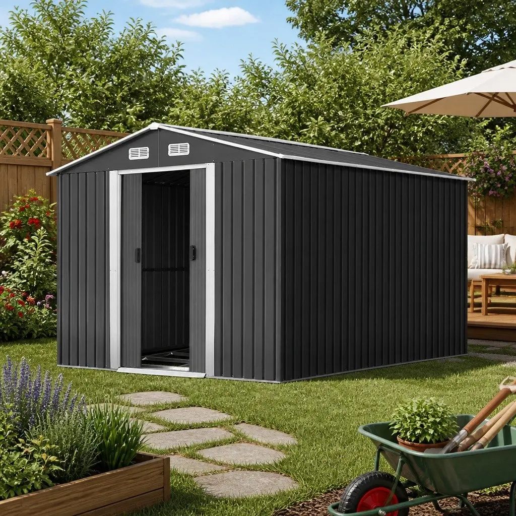 Metal Garden Shed 2.6x3.9M Weatherproof Storage with Double Sliding Doors and Ventilation