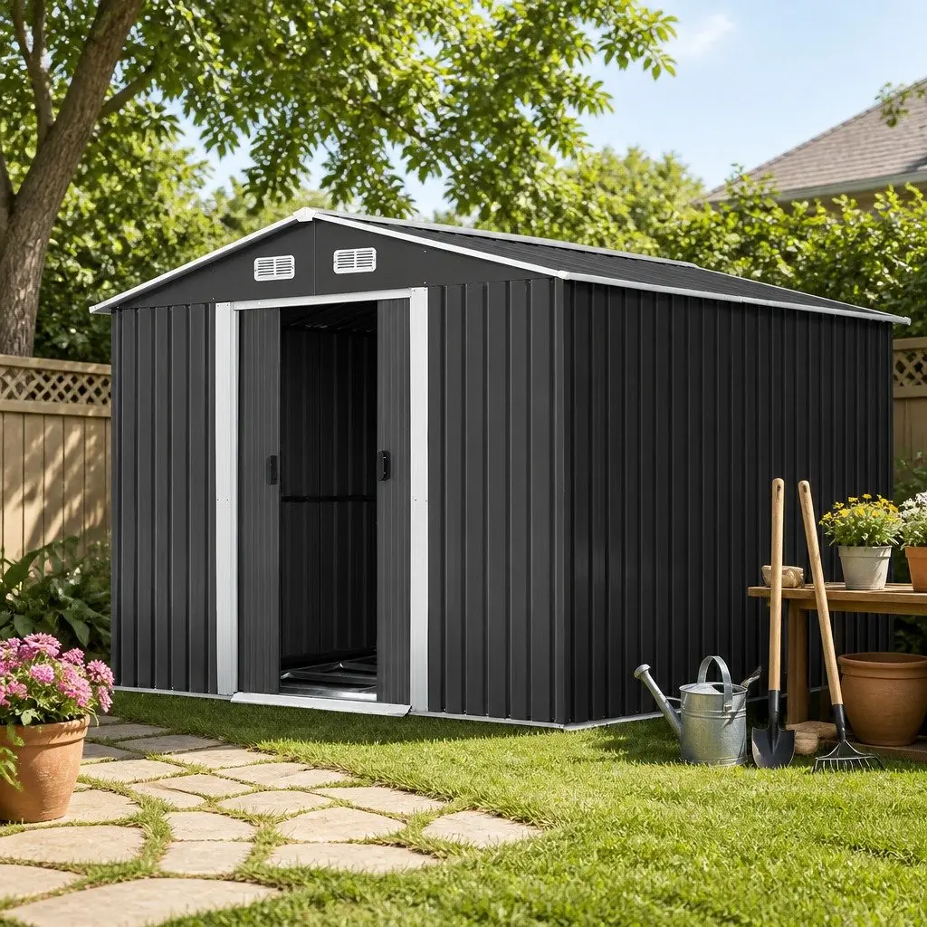 Metal Garden Shed 2.6x3.9M Weatherproof Storage with Double Sliding Doors and Ventilation