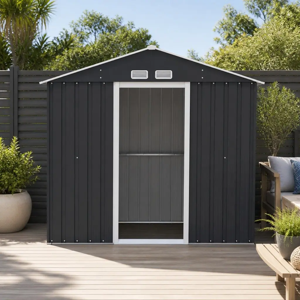 Garden Shed 2.15x1.3M Outdoor Storage Galvanized Steel with Sliding Doors