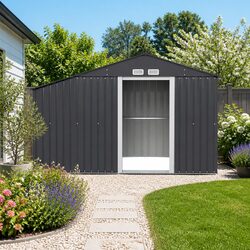 Garden Shed 3.22x1.96M Outdoor Storage Workshop Tool House Shelter Grey