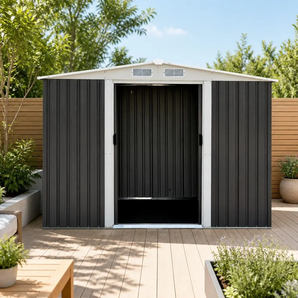 Metal Garden Shed 2.58 x 2.07M Outdoor Storage Workshop Sliding Door Grey