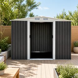 Metal Garden Shed 2.58 x 2.07M Outdoor Storage Workshop Sliding Door Grey