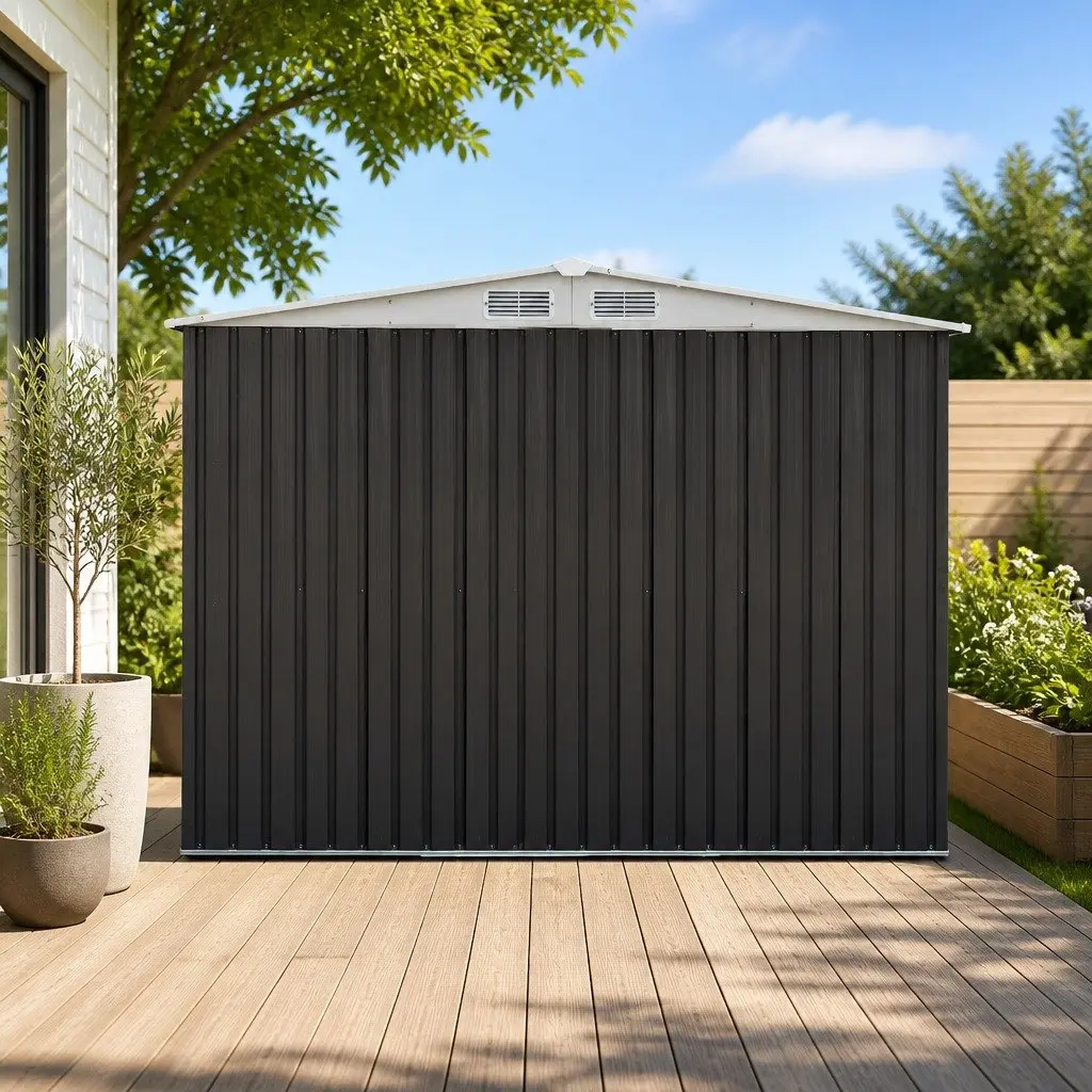 Metal Garden Shed 2.58 x 2.07M Outdoor Storage Workshop Sliding Door Grey