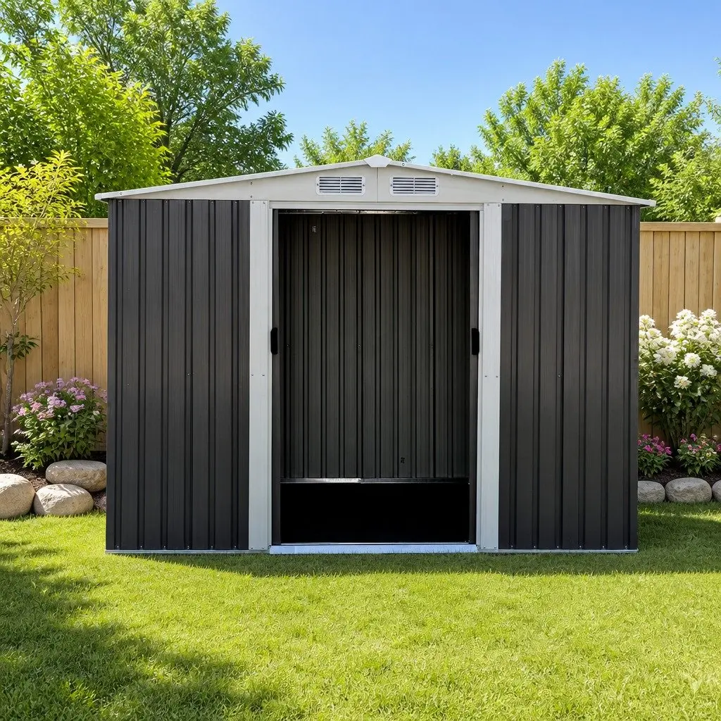 Metal Garden Shed 2.58x2.07M Outdoor Storage Double Sliding Door Black