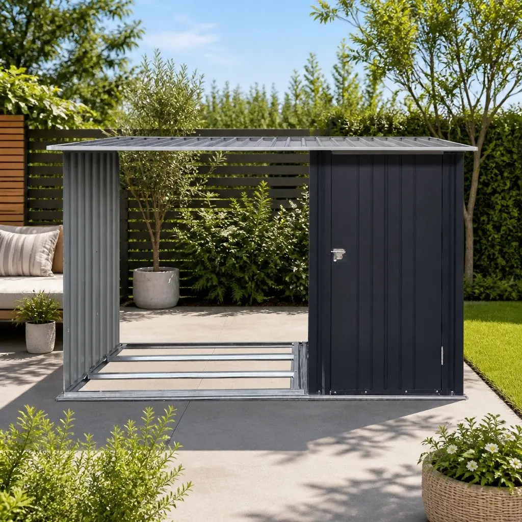 Garden Shed 249x104cm Steel Anthracite 2-in-1 Tool and Wood Storage