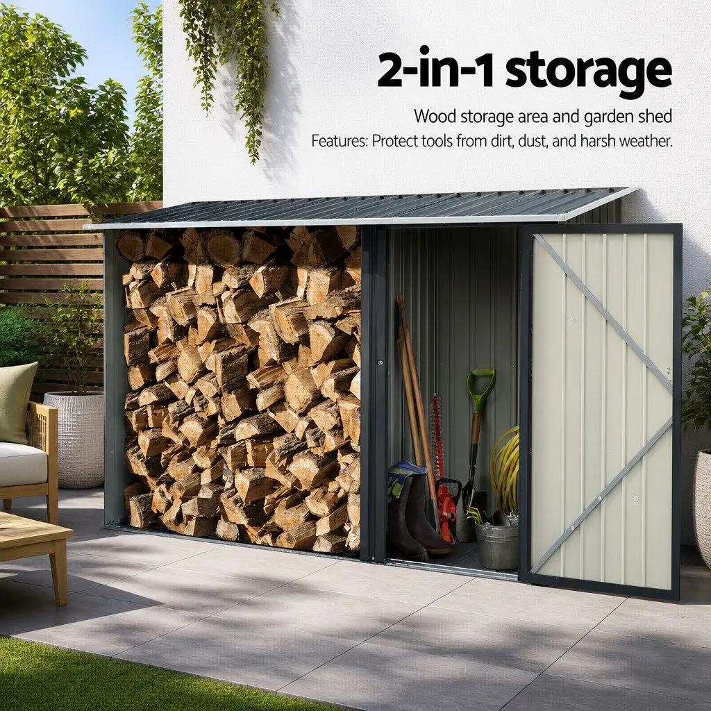 Garden Shed 249x104cm Steel Anthracite 2-in-1 Tool and Wood Storage