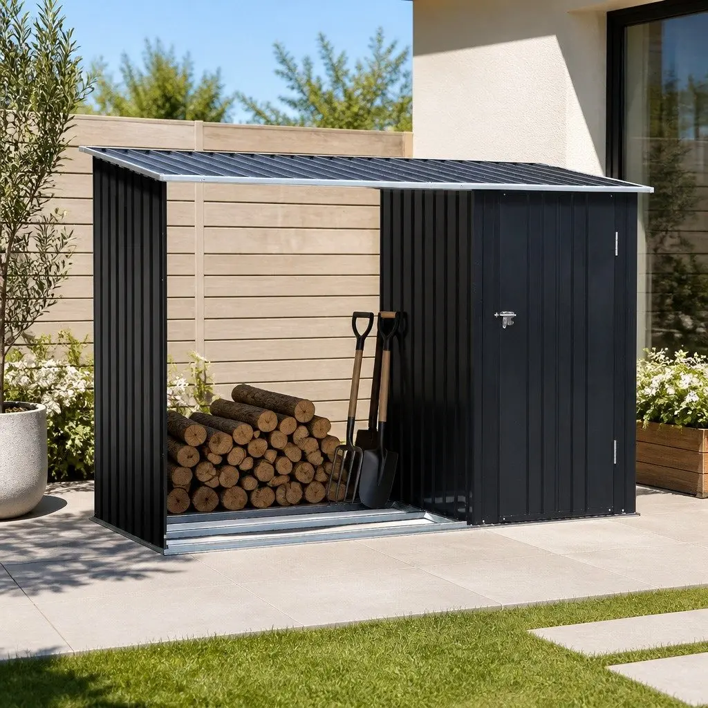 Garden Shed 249x104cm Steel Anthracite 2-in-1 Tool and Wood Storage