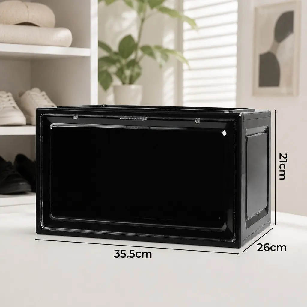 Shoe Storage Box 6 Piece Clear Front Drop Door Organiser Stackable Black