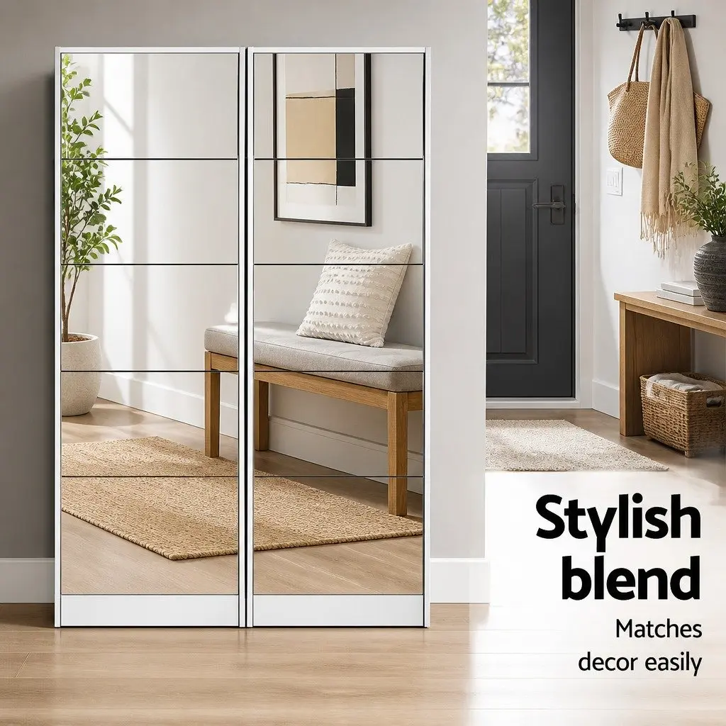 Shoe Rack Cabinet with Full-Length Mirror 5 Compartments White Storage Furniture