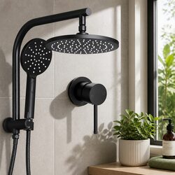 9'' Round Rainfall Shower Head Set Handheld Mixer Tap Chrome Black