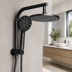 Rain Shower Head Set 9 Inch Fixed Overhead Handheld Spray Matte Black Bathroom
