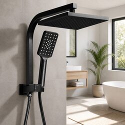 8 Inch Square Rain Shower Head Set with Handheld Spray Matte Black Bathroom