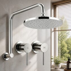 9 Inch Overhead Rain Shower Head with Wall Swivel Arm and Handheld Combo Silver