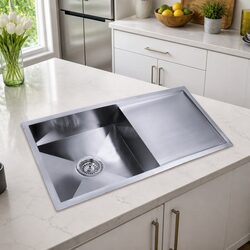 Stainless Steel Kitchen Sink 87x45cm Single Bowl Silver Handmade Drop-In