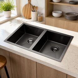Double Bowl Kitchen Sink 77x45cm Stainless Steel Basin Drop-in Flush Mount