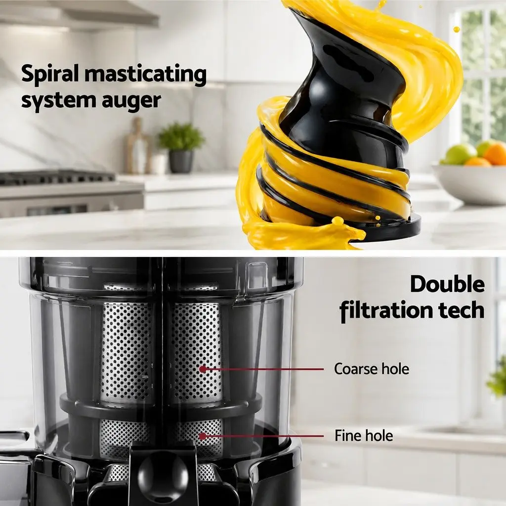 Cold Press Slow Juicer 130W Low-Speed Masticating Auger Juice Extractor Black
