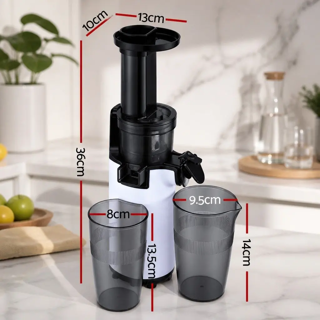 Cold Press Slow Juicer 130W White Low-Speed Masticating Technology for Effective Juice and Pulp Separation