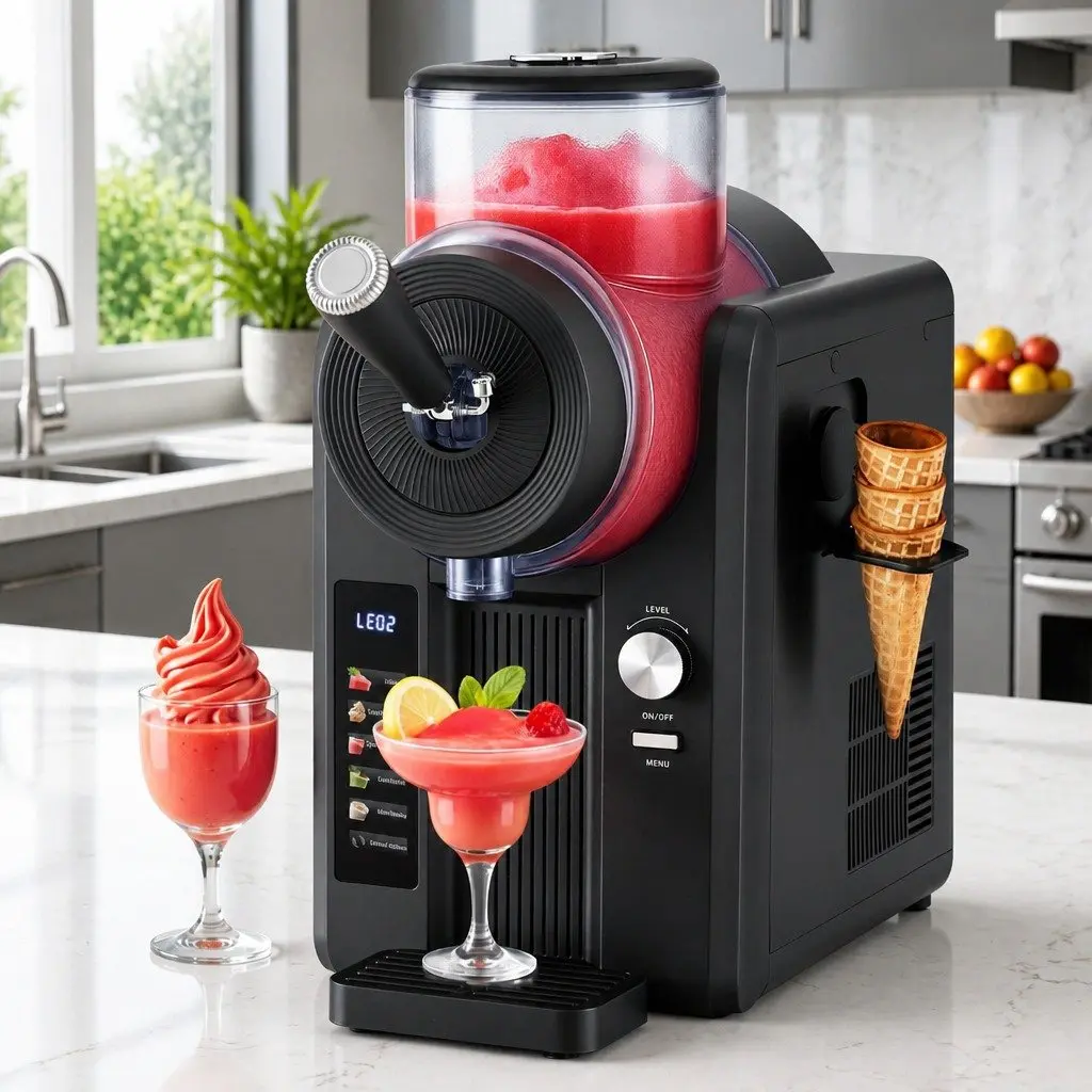 Slushie Machine 2L Ice Cream Maker Black with Compressor Transparent Cover and LED Display