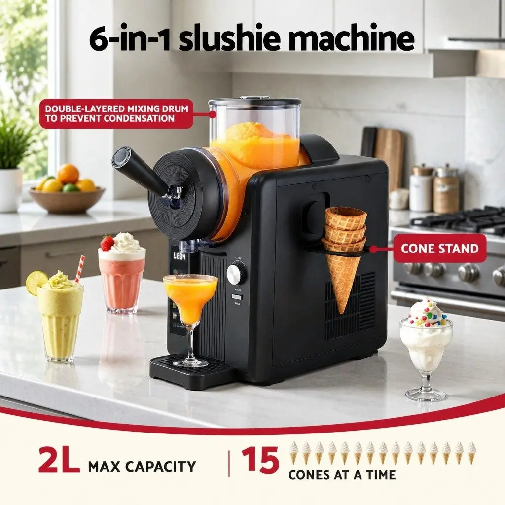 Slushie Machine 2L Ice Cream Maker Black with Compressor Transparent Cover and LED Display