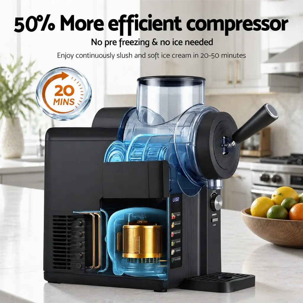 Slushie Machine 2L Ice Cream Maker Black with Compressor Transparent Cover and LED Display