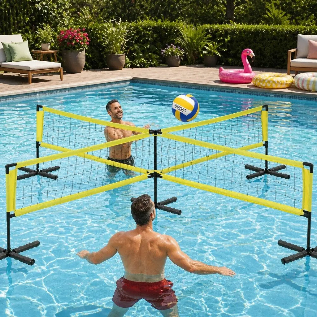 Water Volleyball Pool Net Set Floating Anchor Bags Quick Setup Portable