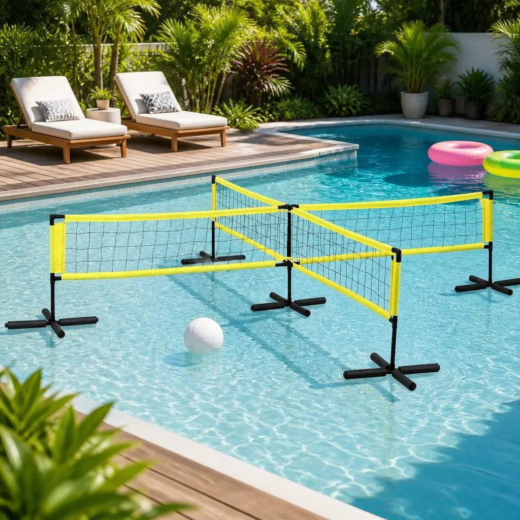 Water Volleyball Pool Net Set Floating Anchor Bags Quick Setup Portable