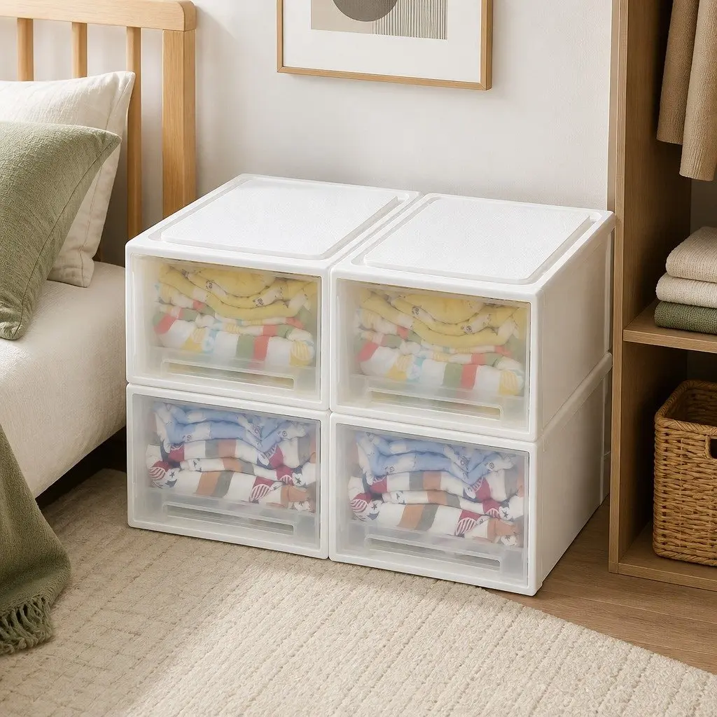 Storage Drawers 4 Pack Large Capacity Stackable Organiser White
