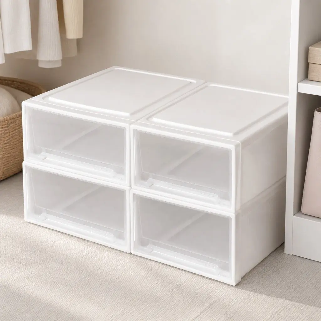 Storage Drawers 4 Pack Large Capacity Stackable Organiser White