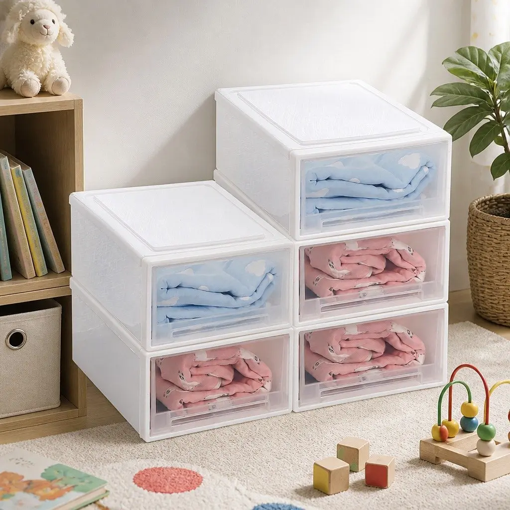 Storage Box Large Stackable Containers 5 Pack Clear Drawers for Kids Bedroom Playroom Organiser