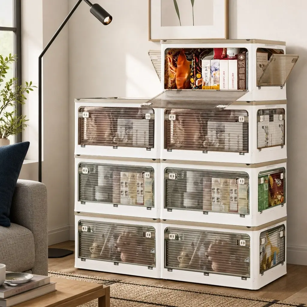 Stackable Storage Box with Lid Plastic Container Kids Clothes Organizer