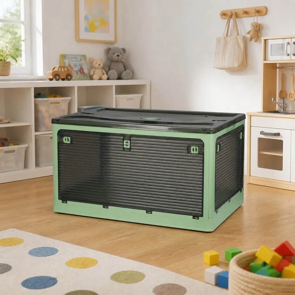 Stackable Storage Box Large Capacity Plastic Container with Lid Five Sides Openable Access Home Organizer
