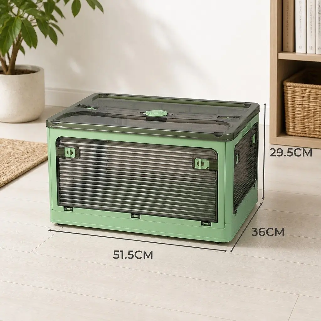 55L Stackable Storage Box Container Medium with Latch Lock Green
