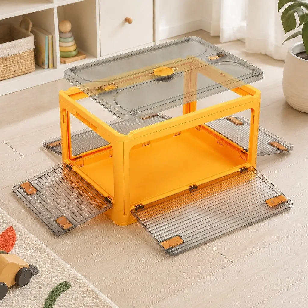 Stackable Storage Organiser Box Container with Lid Plastic Foldable Large Medium