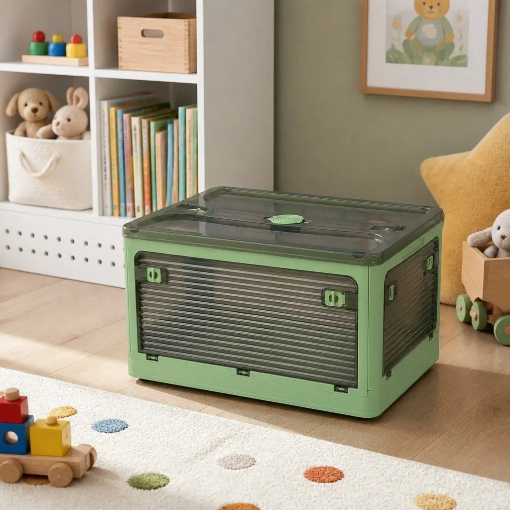 Stackable Storage Container 28L 55L 124L Green Plastic Organizer Box with Locking Lid and Front Access Opening