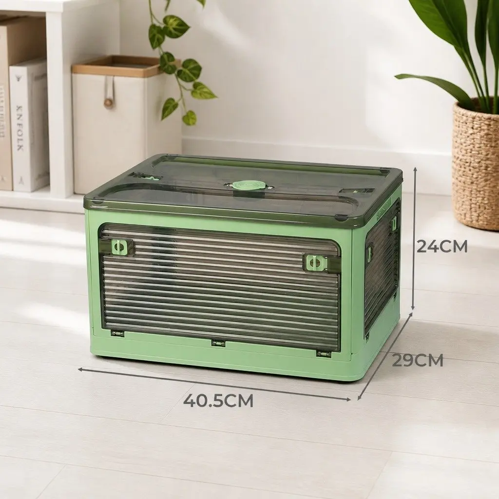 Stackable Storage Container 28L 55L 124L Green Plastic Organizer Box with Locking Lid and Front Access Opening