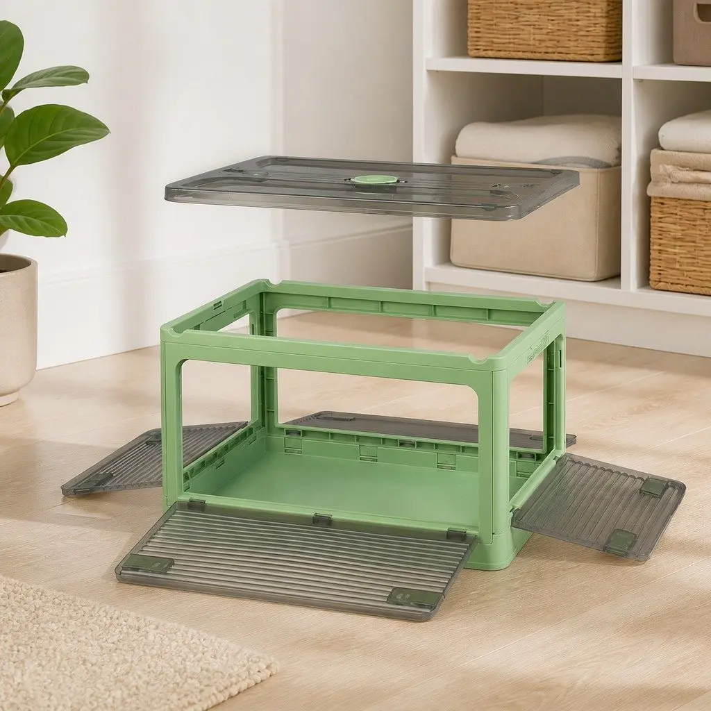 Stackable Storage Container 28L 55L 124L Green Plastic Organizer Box with Locking Lid and Front Access Opening