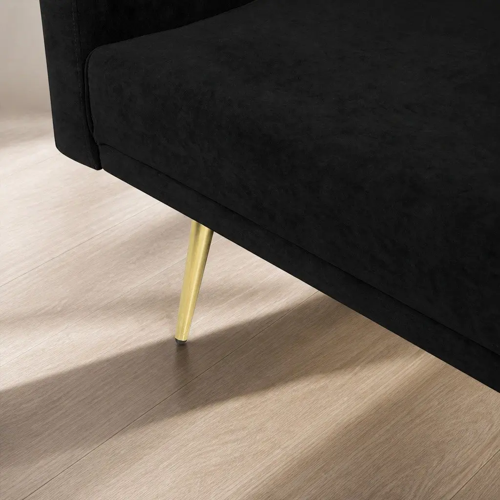 Velvet3SeaterConvertibleSofaBedAdjustableBackrestLoungeReclinerCouchBlack