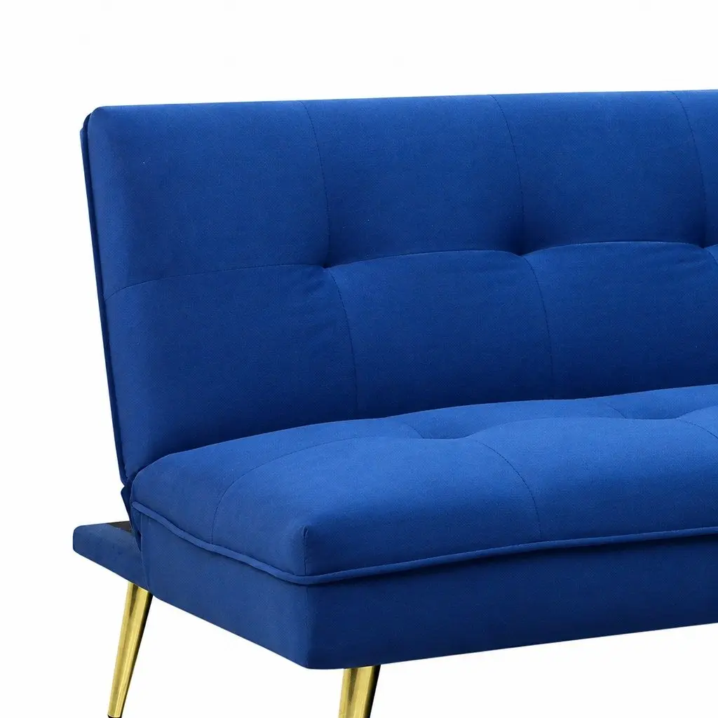 Convertible Sofa Bed Deep Blue Velvet 3 Seater Lounge with Adjustable Backrest for Small Spaces