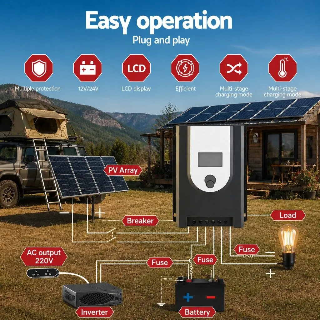 50A MPPT Solar Charge Controller Bluetooth Auto Battery Regulator 12V 24V Multi-Stage Charging