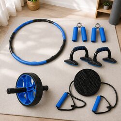 Exercise Roller Wheel Set 5-in-1 Ab Wheel Hula Hoop Push-Up Bars Hand Grippers