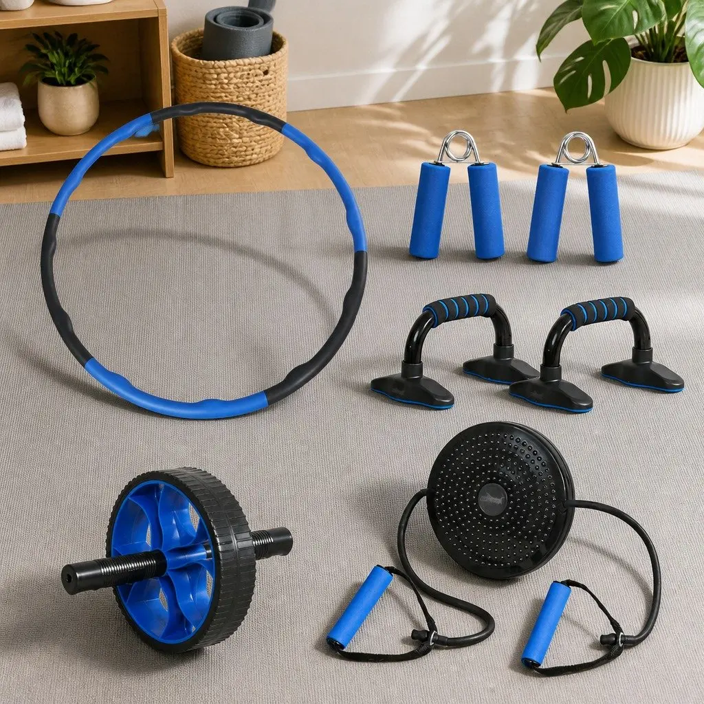 5-in-1 Exercise Roller Wheel Set Ab Wheel Hula Hoop Push-Up Bars Hand Grippers