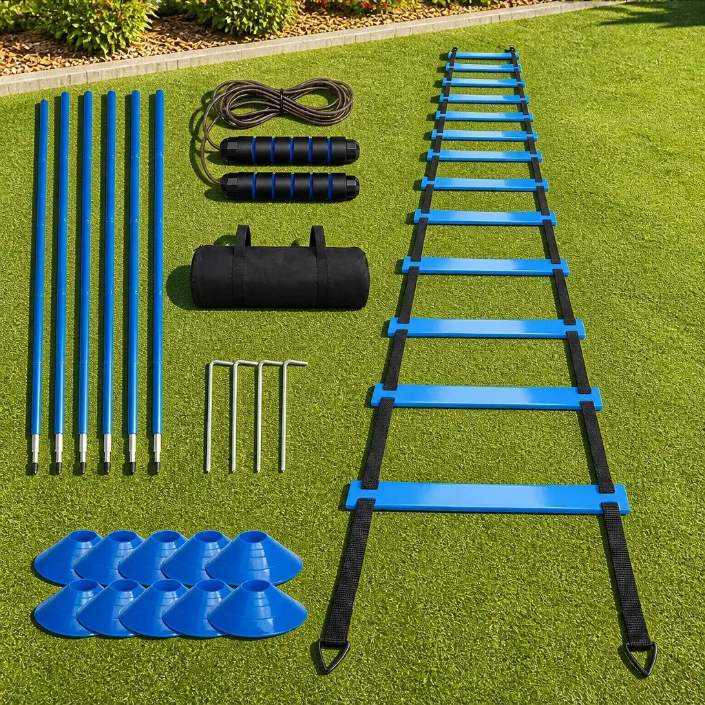 Agility Training Set 6m Ladder 6 Poles 10 Cones 2.8m Jump Rope Speed Coordination